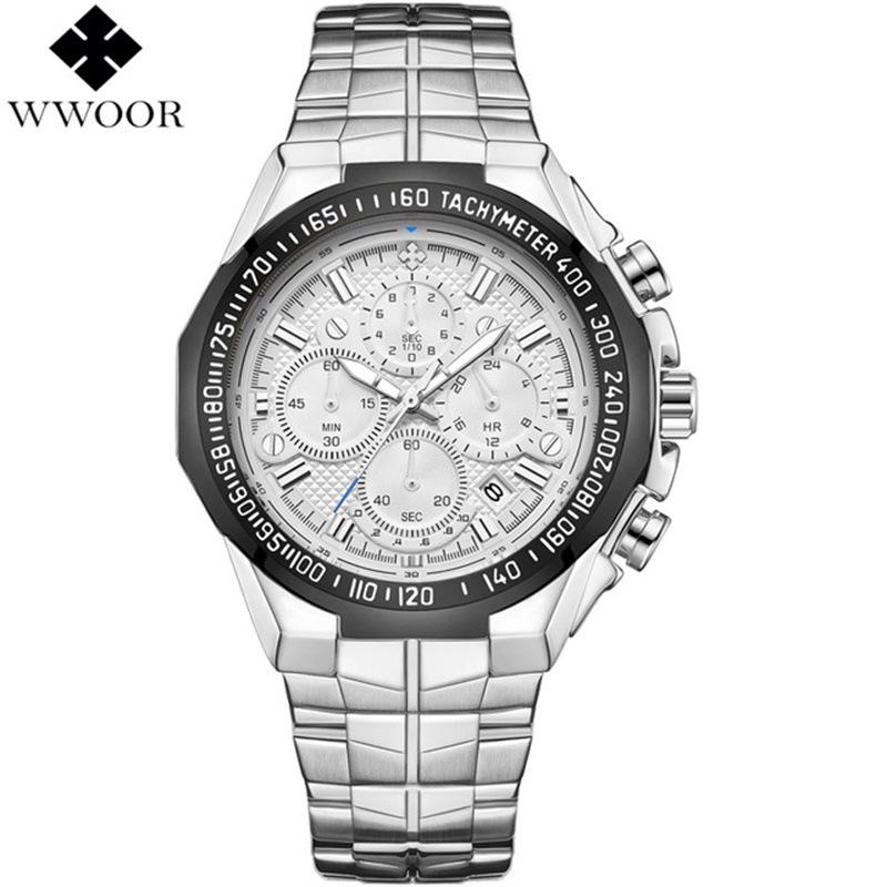 WWOOR Wò Ài 8868 Men's Trendy Luminous Steel Band Waterproof Quartz Sports Watch