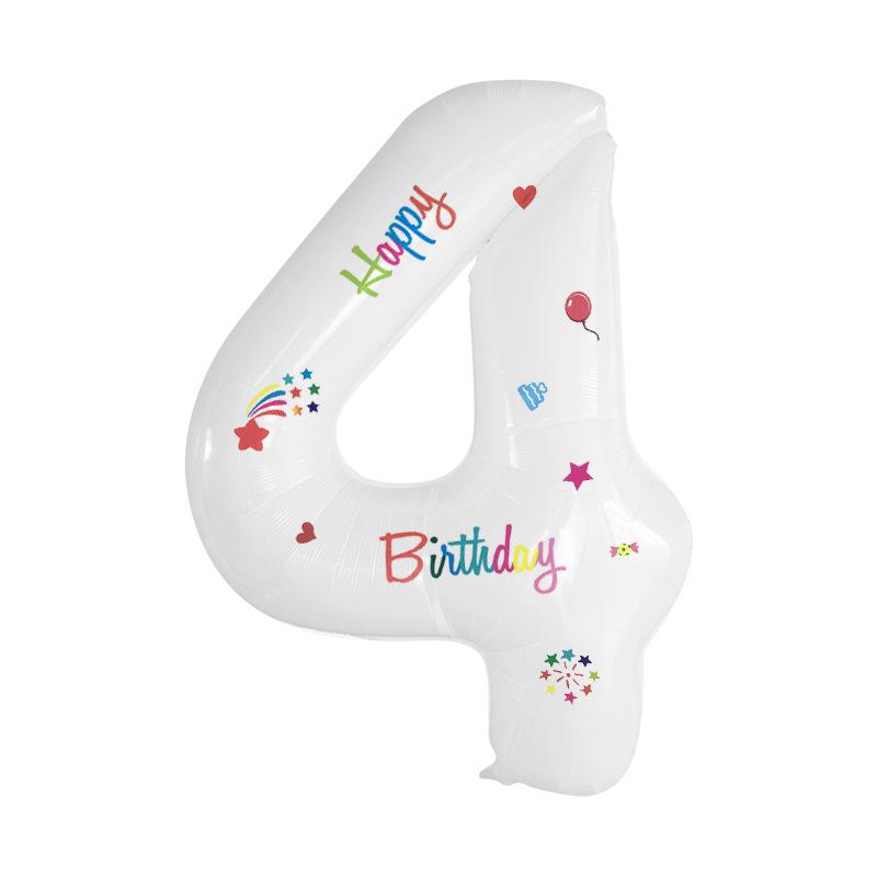 32 Inch White Digital Aluminum Film Balloon Children's Birthday Party Arrangement Photo Props Sticker Balloon