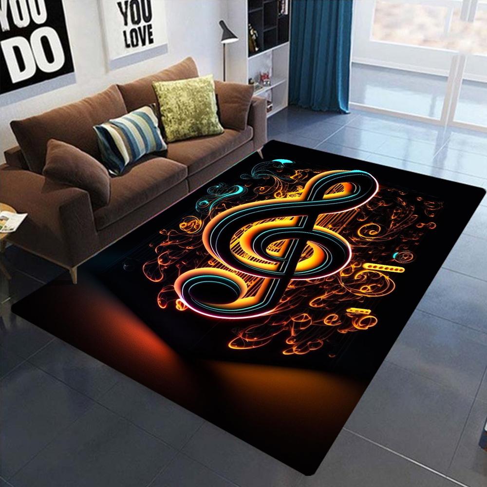 Colorful Symbol Carpet Mat Rug Music Note Pattern Non-Slip Floor Mat for Living Room Bedroom Home Decoration Gradient Design