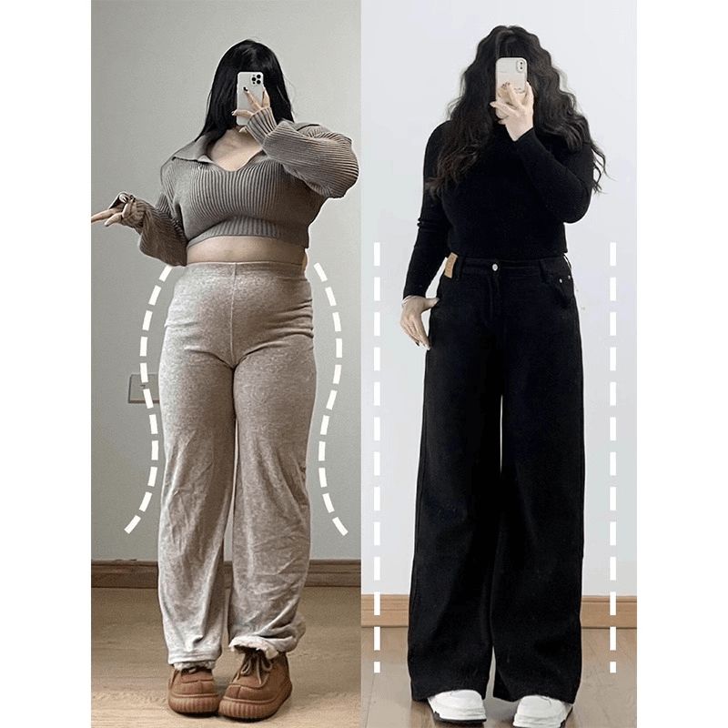 

Plus Size Pear Shapes Pants for Women Summer High Waist Loose Slimming Straight Pants Plus Size Ladies Black Wide-Leg Denim Women Black 2XL