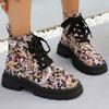 Fashion Autumn/Winter New Platform Modern Ankle Boot Women Round Toe Printed Lace-up Thick Bottom Motorcycle Boots Gothic Shoes