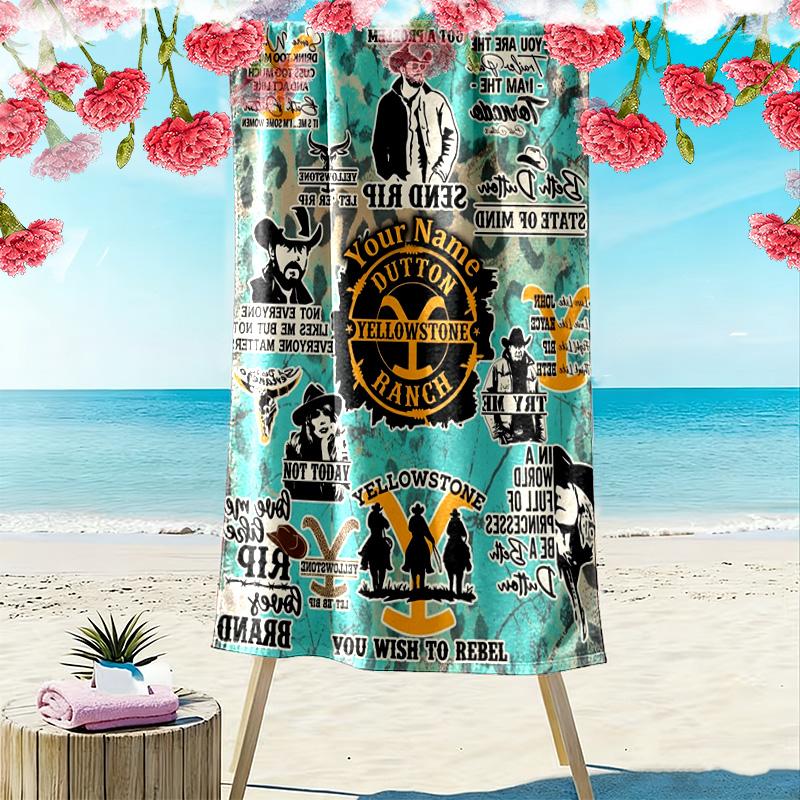 Name Custom Western Series Yellowstone Print Beach Towel, Large Soft Quick Dry Towel for Beach Camping Swimming