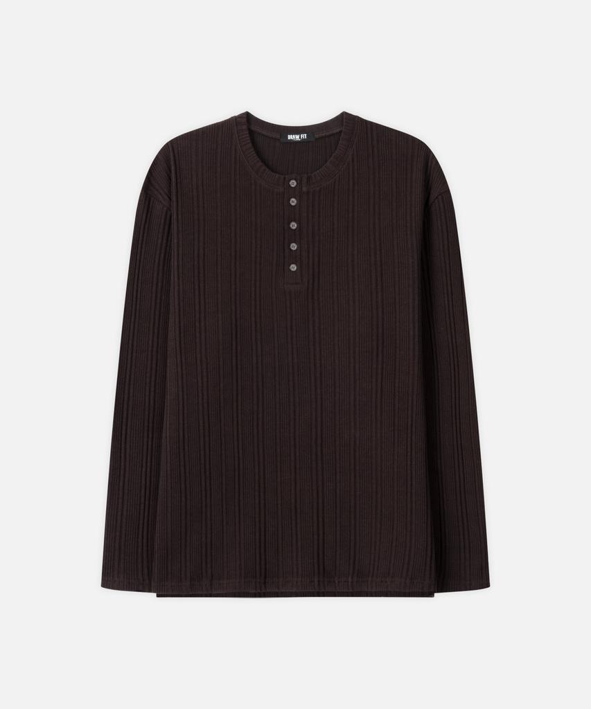 DRAW FIT Ribbed Henley Neck T-Shirt [Brown]