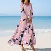 Women's Fashion V-Neck Floating Beach Dresses Seven Sleeve Floral Printed Dresses