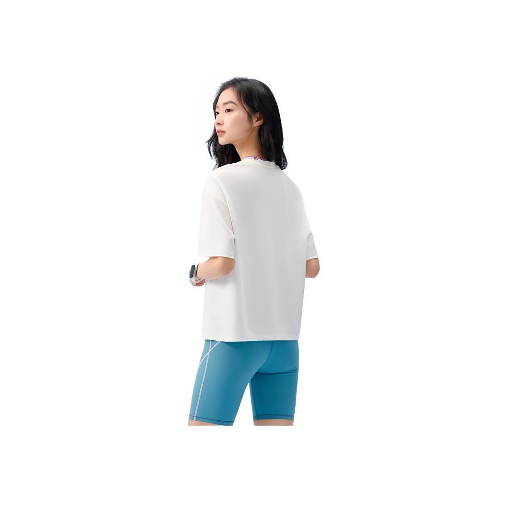 Anta Comprehensive Training Series Letter Round Neck Breathable Versatile Loose Short Sleeve T-Shirt Women T-Shirts Paper-White 162527120-1