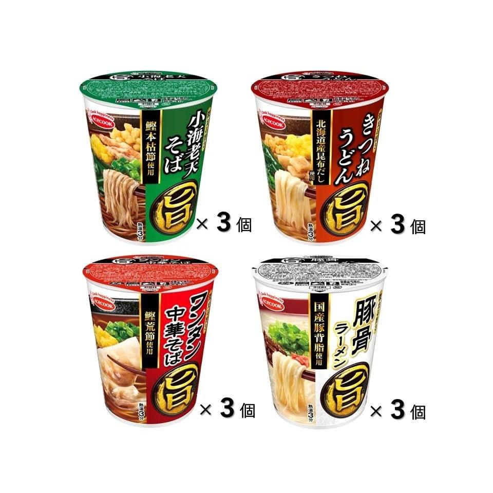 Acecook Maru Uma Serie Sortiment (4 Sorten 3 Portionen insgesamt 12 Stück) Set Garnelen Tempura SobaFuchs UdonWonton Chinesische SobaSchweineknochen Ramen