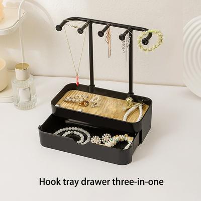Schmuck-Organizer zum Aufhängen, für Ohrringe, Halsketten, Schmuckaufbewahrung, Regal mit Holzsockel, Halter für Armbänder und Ringe