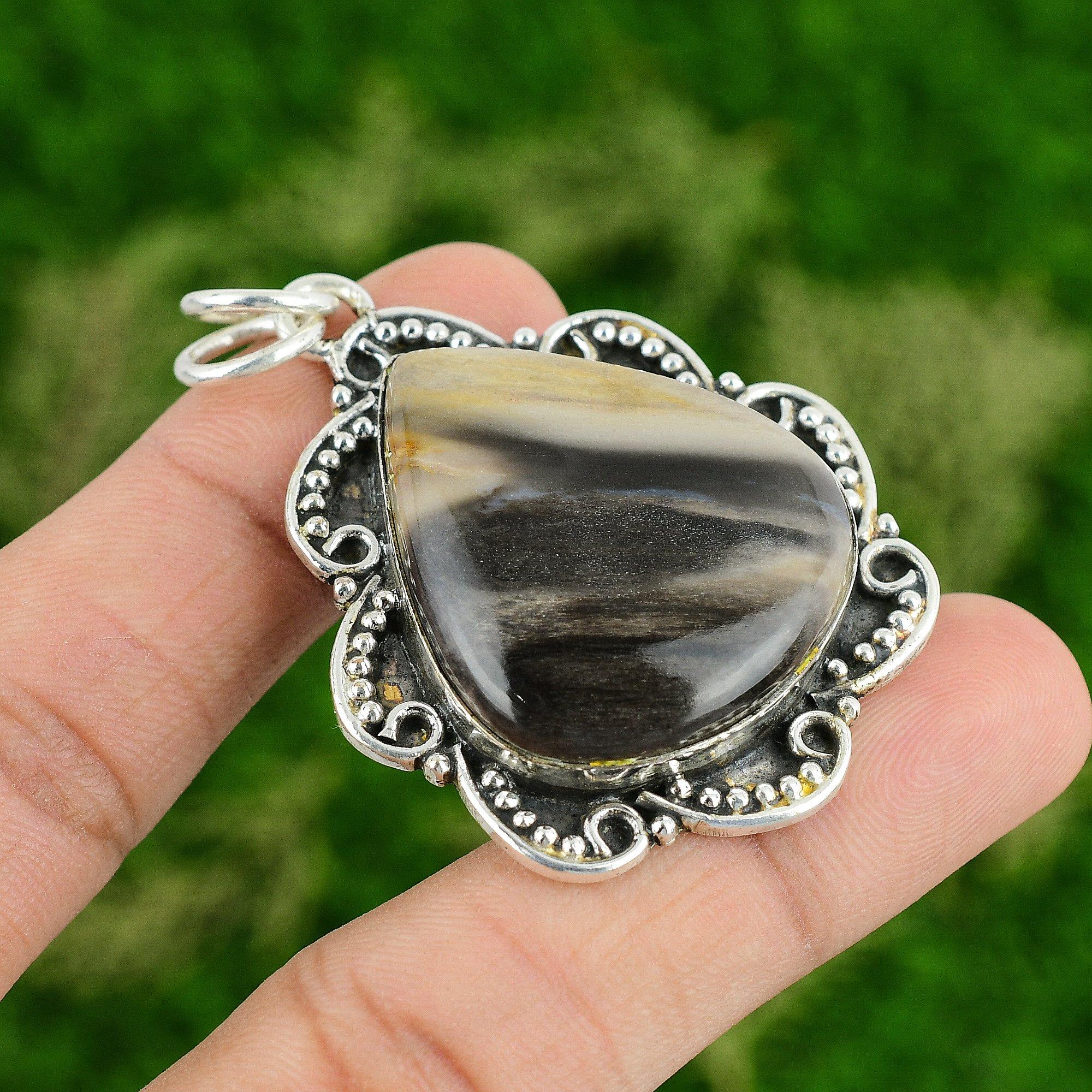 

Daughters Day Sale Natural Peanut Wood Jasper Pendant Jewelry Sterling Silver