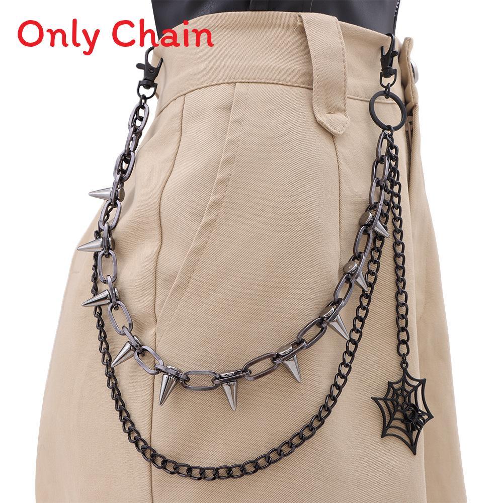 Black Rivet Spider Web Metal Belt Chain For Unisex Streetwear And Party Wear чёрный