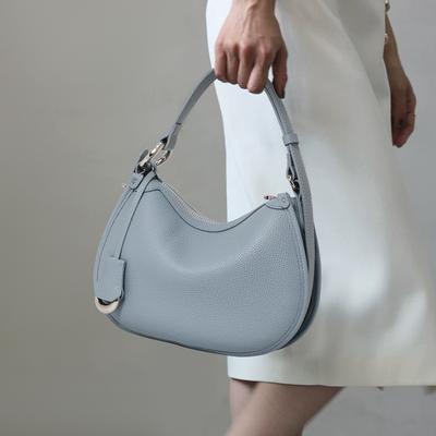 The First Layer of Cowhide Underarm Shoulder Bag 2025 New Niche Design Minimalist Blue Fashion Soft Leather Hand Saddle Bag