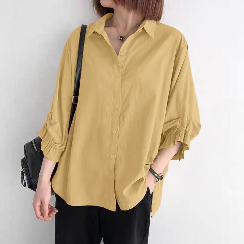 

ZANZEA Женская блузка с отложным воротником, свободного кроя, с рукавами 3/4, однотонная 2XL хаки