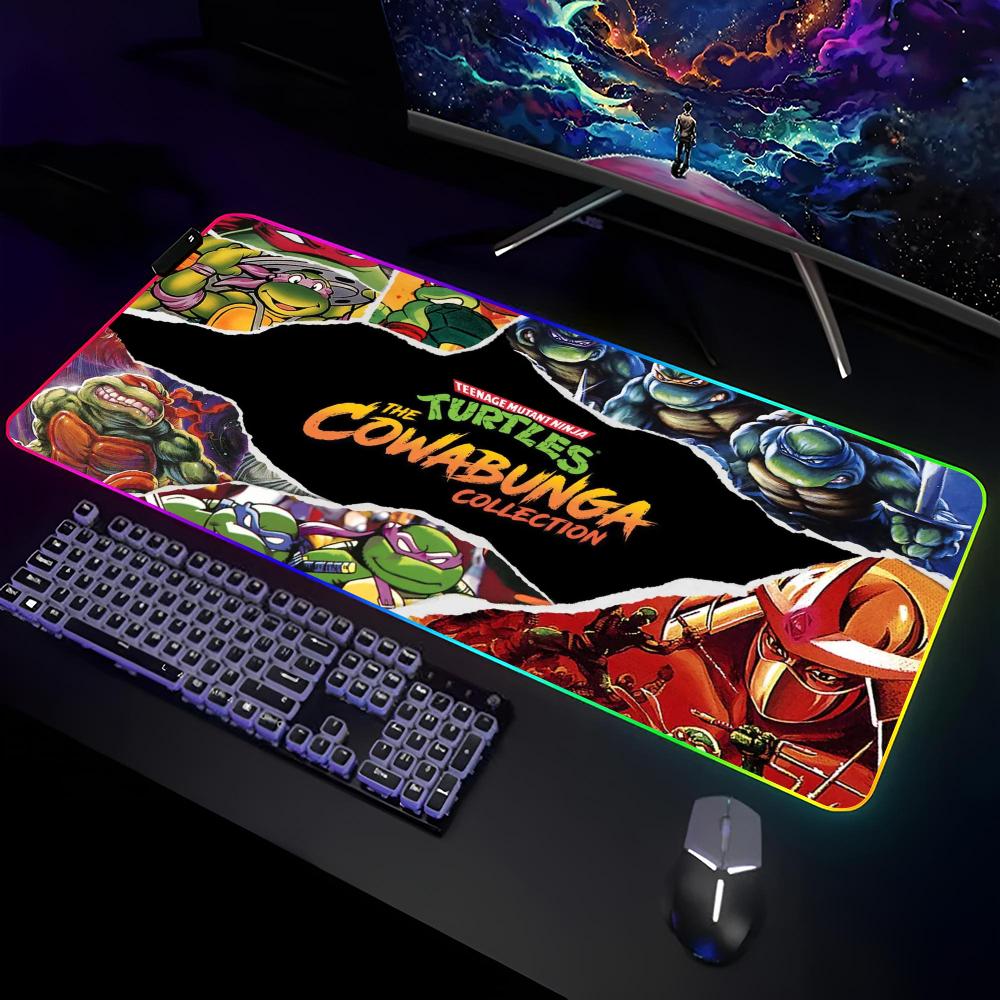 T-Teenage Mutant N-Ninja-Turtles Mouse Pad Gamer RGB Deskmat Keyboard Mat Gaming Laptops LED Mousepad Desk Protector Anime Mause