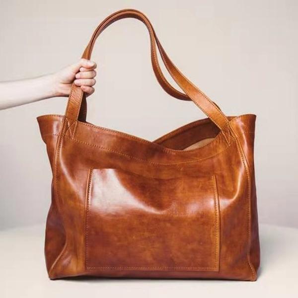 

Womens Soft PU Leather Handbags Large Capacity Retro Vintage Top-Handle With Big Side Bag Stylish Handbag золотий коричневий колір