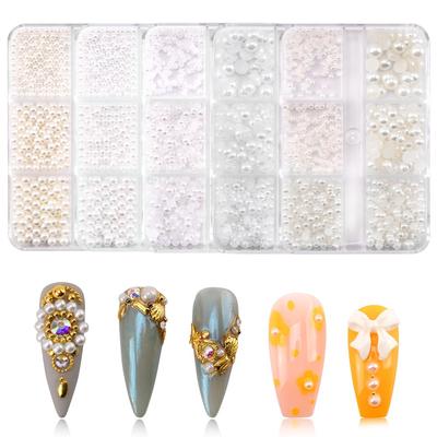 6-Grid Nail Art Pearl Ab Symphony Semicircle Abs Pearl Small Steel Ball Mixed Nail Jewelry