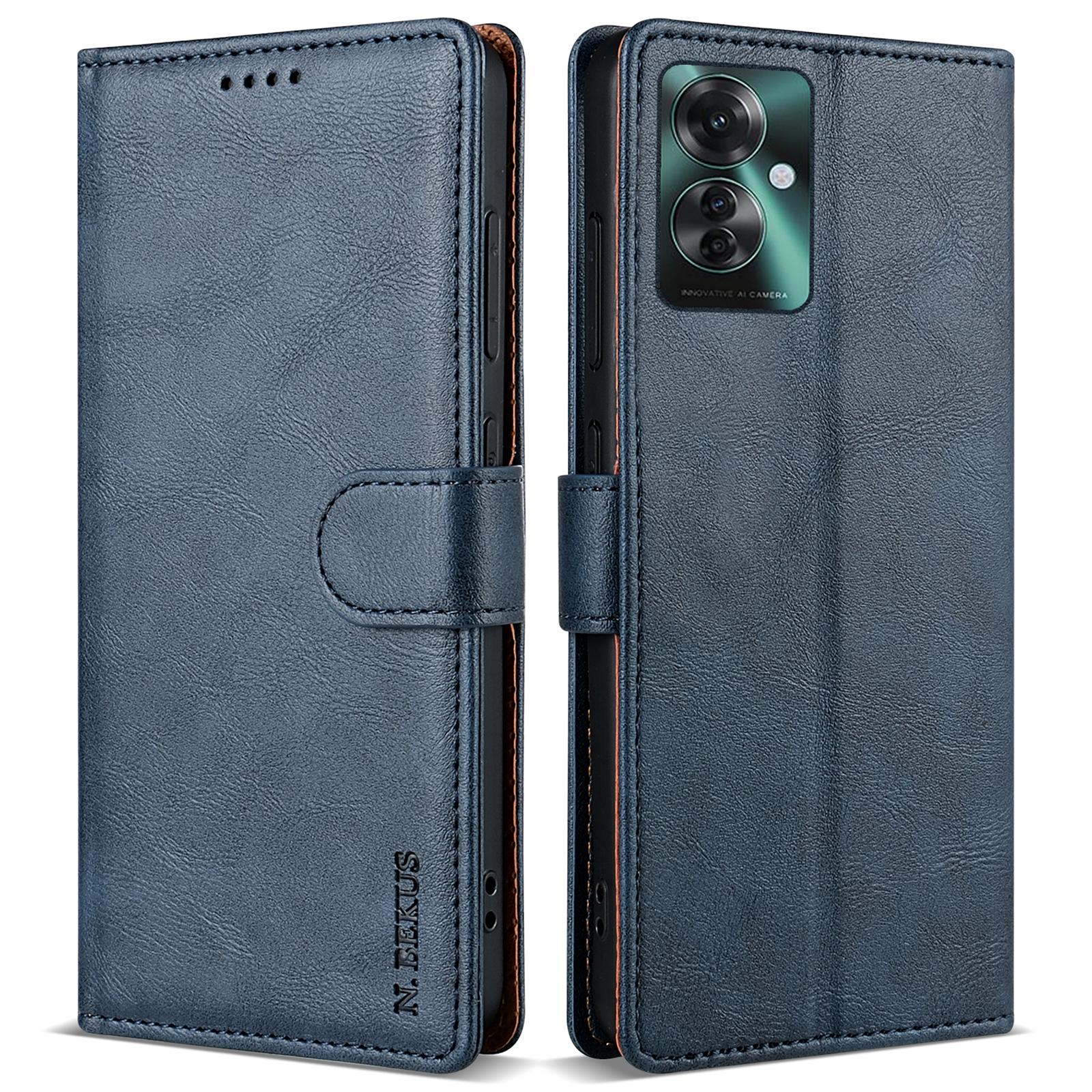 

For Oppo Reno11 F 5G Wallet Case Solid Color Anti-Drop Leather Phone Cover Blue