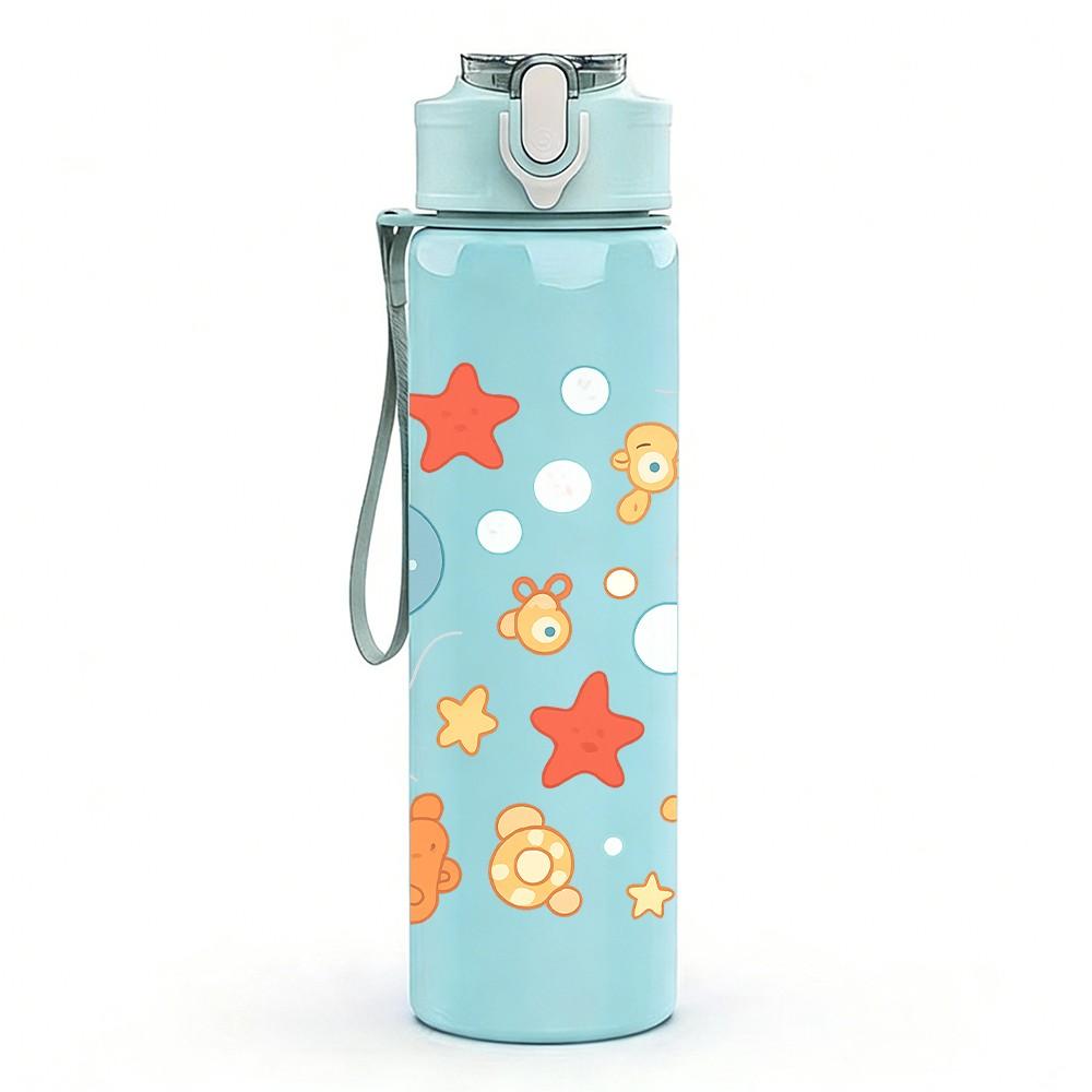 1PC Sea Animal Star Seamless Pattern 750ml Color Plastic Sports Water Bottle Leakproof Flip Straw Lid Suitable for Sports Office Home Use
