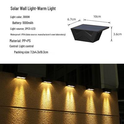 Solar-LED-Stufenleuchte für den Außenbereich, 2 LEDs, Warmlicht, mit konvexer Linse