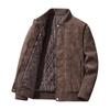Mens Thickened Quilted Faux Leather Jacket With Stand Collar Casual Outerwear