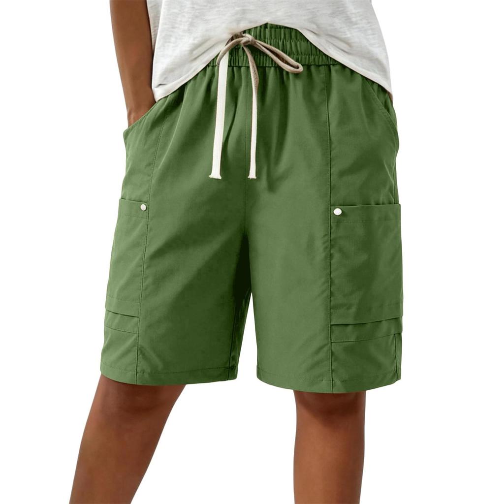 Women’s Summer Loose Fit Drawstring Waist Cargo Shorts with Pockets for Hiking Travel Casual Relaxed Wide Leg Design