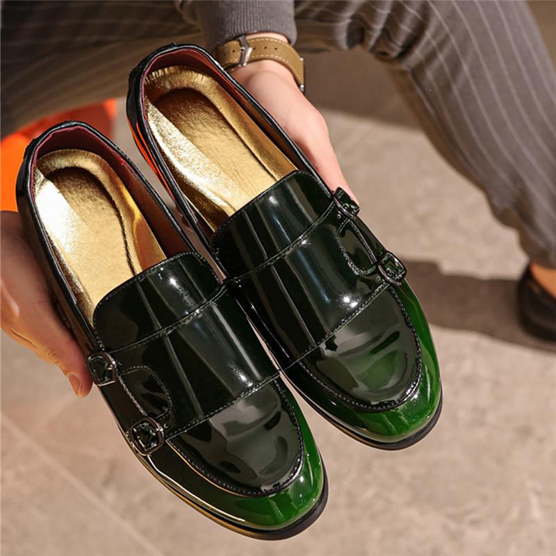 Designer New Fashion Men Mirror Patent Leather Dress Casual Shoes Monk Strap Loafers Party Wedding Dress Homecoming Footwear