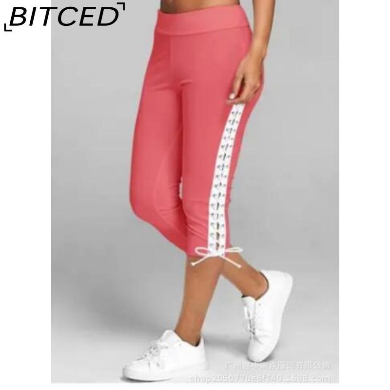 BITCED S-5XL Damen High Waist Cropped Hosen Elastische Bandage Leggings Nahtlose Fitness Sporthose Übergröße