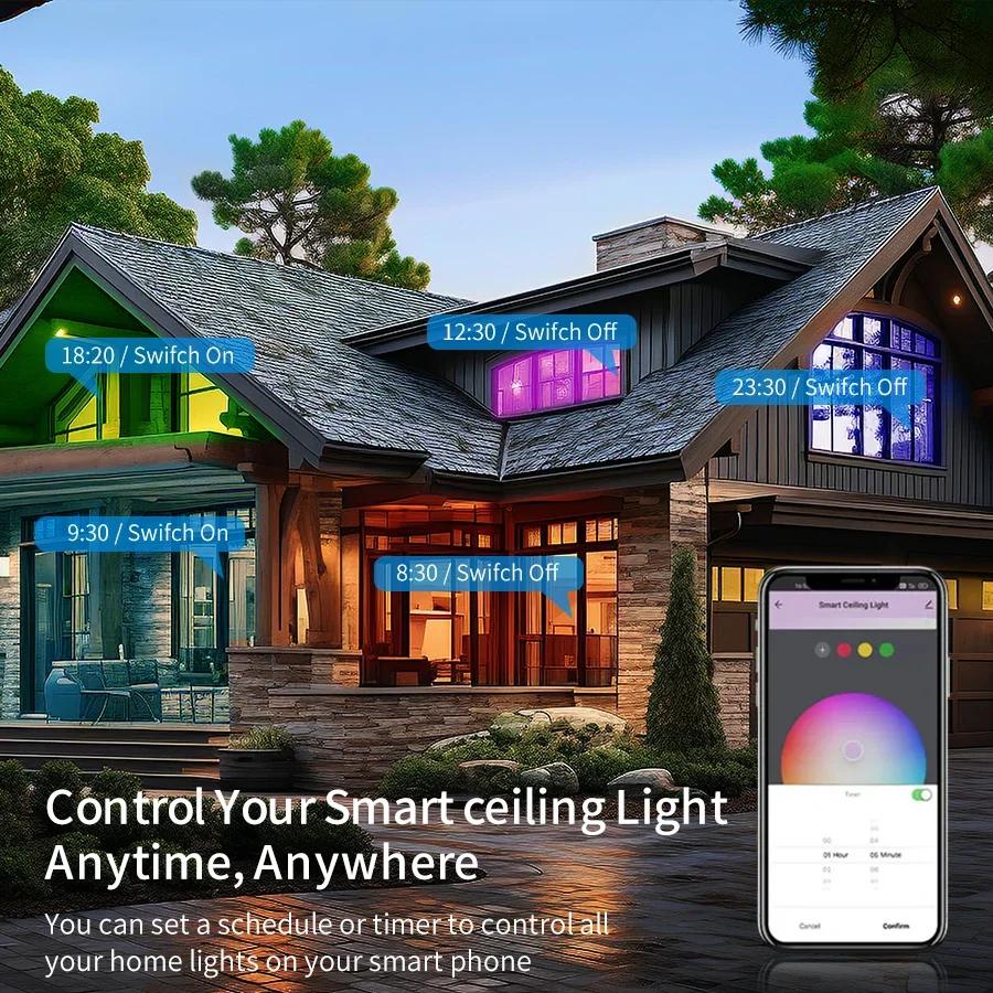 Inteligentna lampa sufitowa LED okrągła RGBCW WiFi Aplikacja Tuya Sterowanie głosowe Ściemniana AC 85-265V 24W Kompatybilna z Alexa Google Assistant