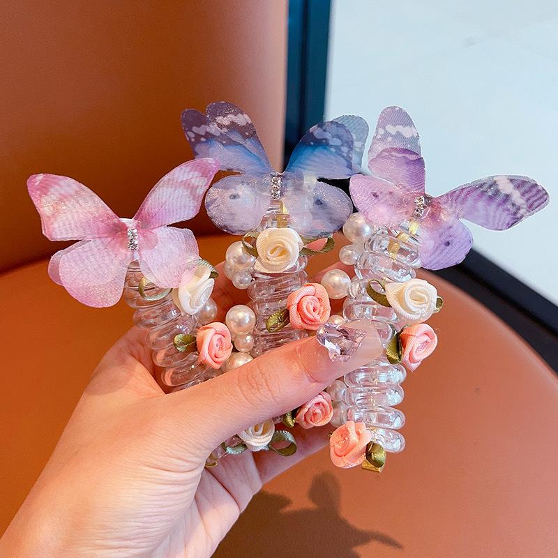 Super Fairy Rose Butterfly Telephone Line Hair Band Female Hair Tie Forest Ponytail Bubble Braid Hair Band Headdress Headband