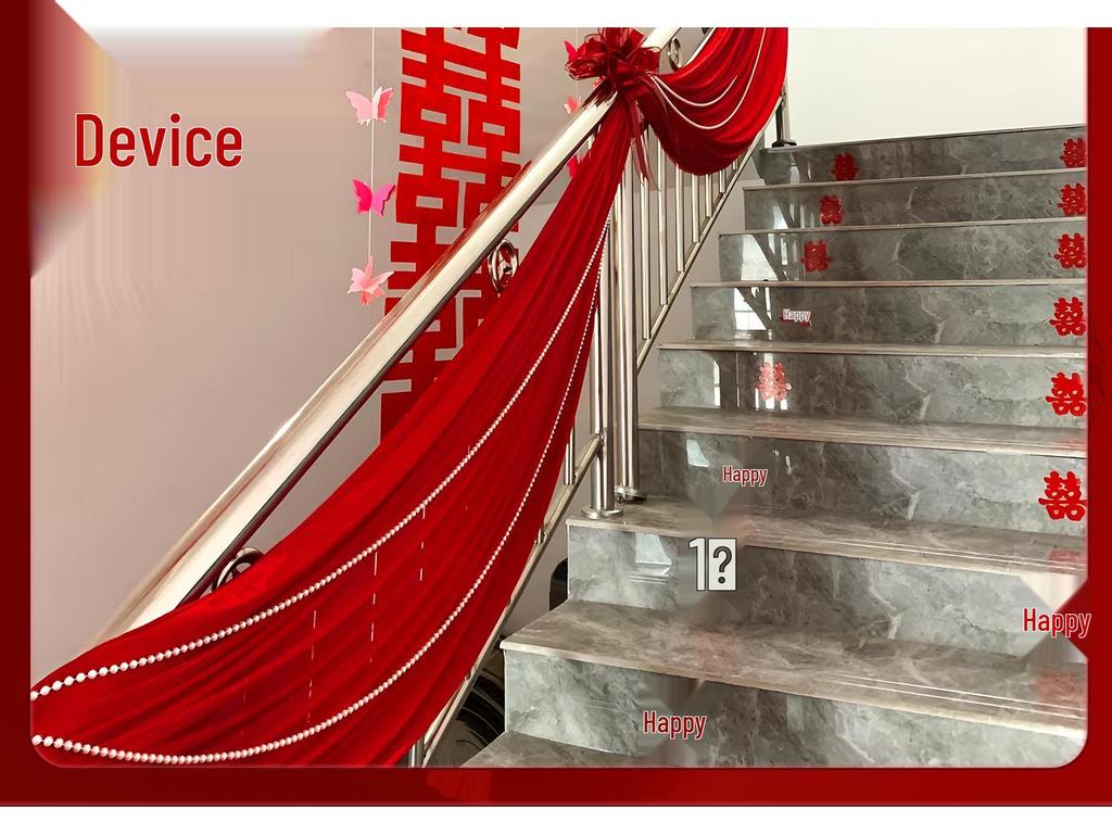 Wedding Handrail Decoration: Double Happiness Floral Strip for Staircases and Corners