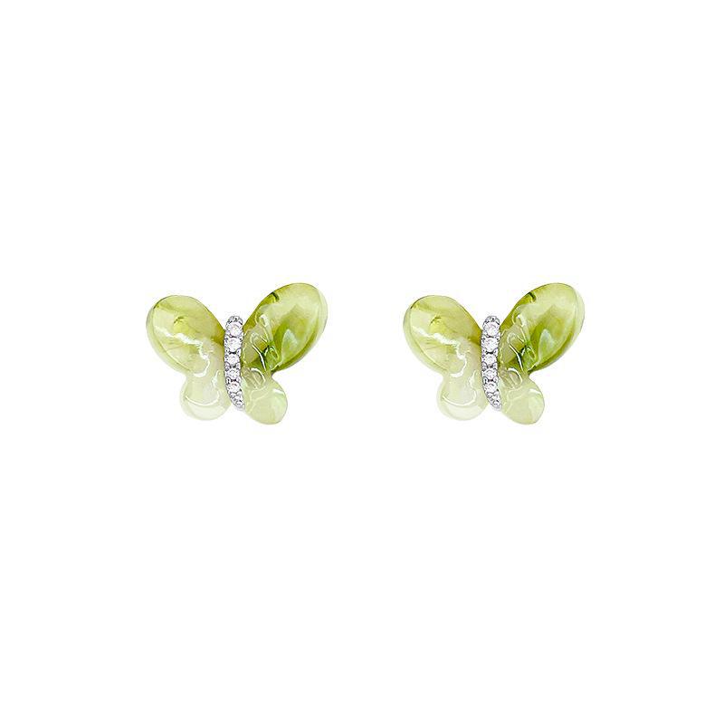 Korean Style Green Butterfly Earrings for Women, S925 Silver, Fresh & Versatile High-End Design