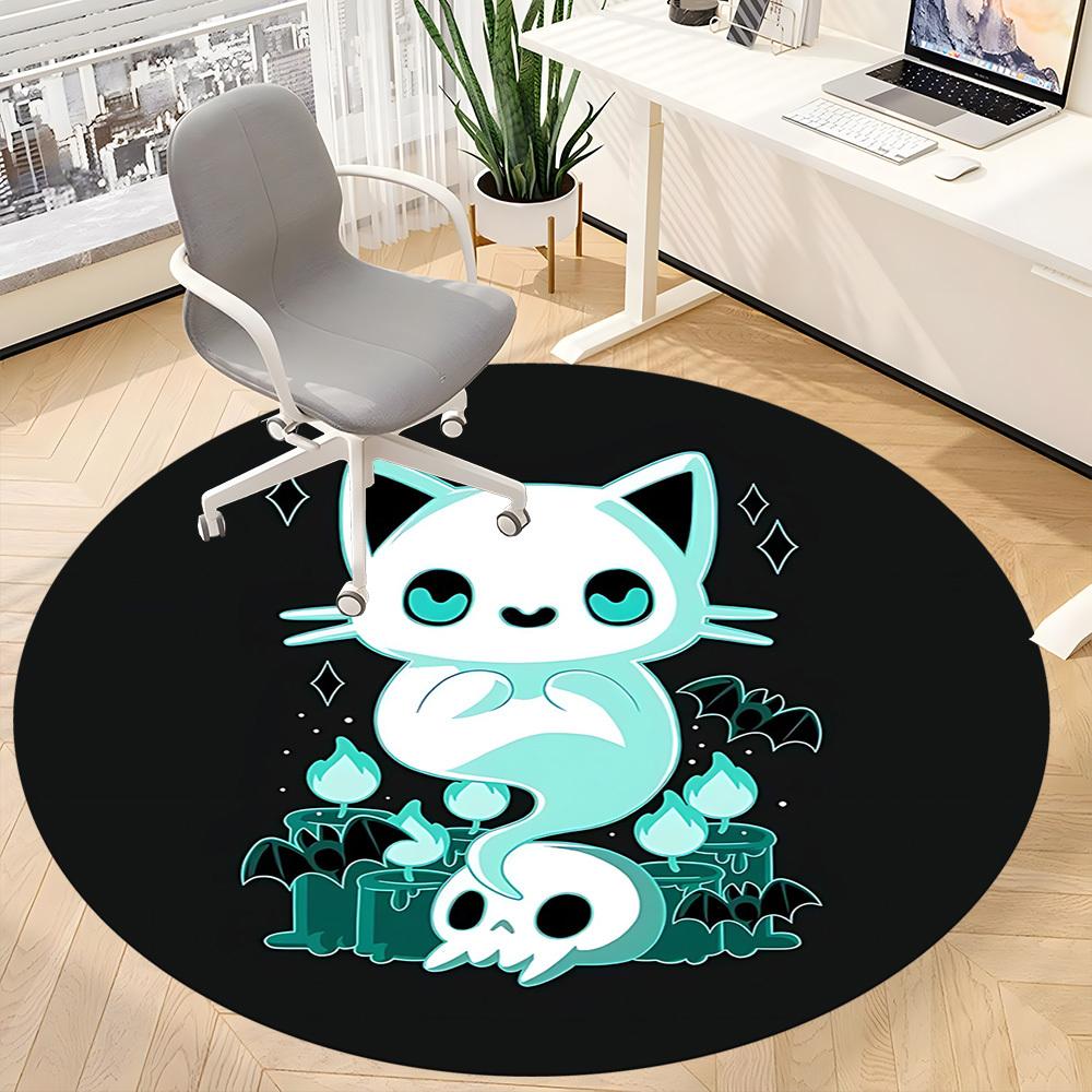 1pc Ghost Cat Office Round Area Rug, Indoor Mat Suitable For Office, Under Office Chairs Bedroom Living Room Home Decor, Room Deco