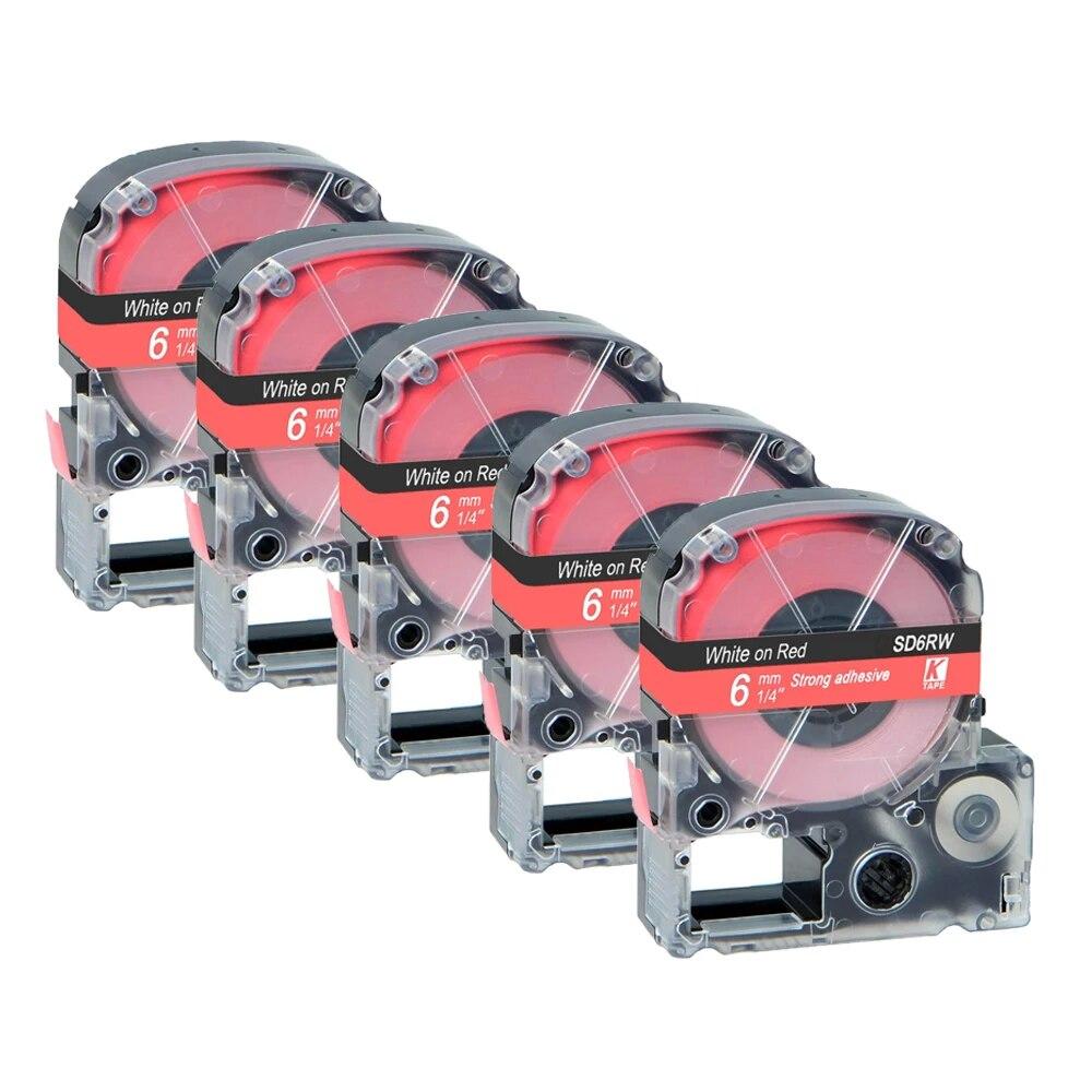 5 Packungen 6 mm mehrfarbige Etiketten, kompatibles Epson-Etikettenband SS6KW LC-2WBN9 SC6YW SC6BW SC6RW für Kingjim Epson-Drucker LW300 LW400