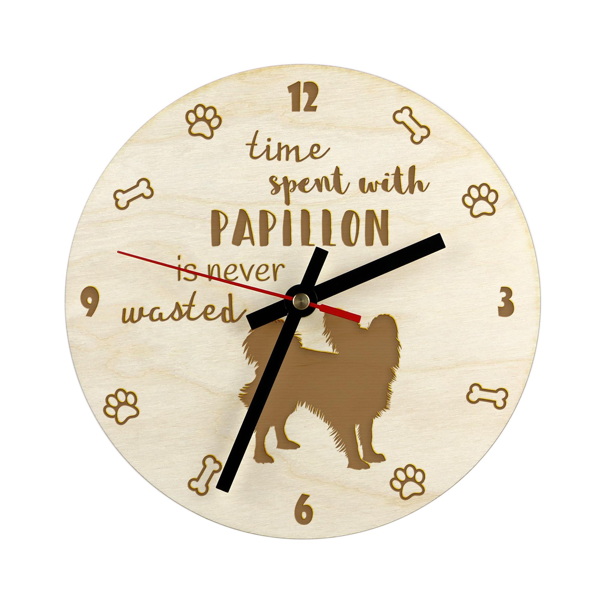 

Papillon, Continental Toy Spaniel, Butterfly dog - clock with dog, wooden clock with engraving, personalised clock by Art-Dog