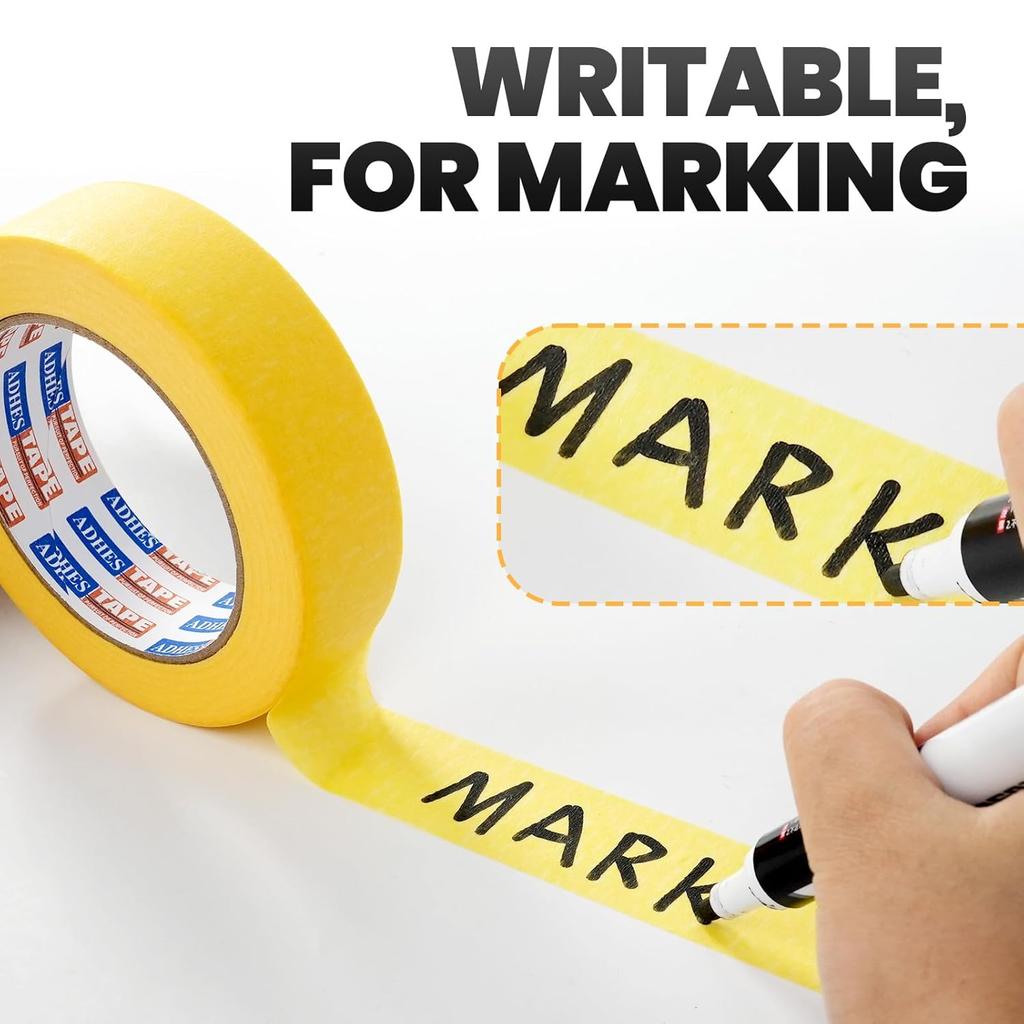 ADHES Yellow Painters Tape Yellow Masking Tape, 1.2 Inch X 55 Yards X 6 Rolls, No Residue Wall Safe Tape for Home Wall Painting, Building, School