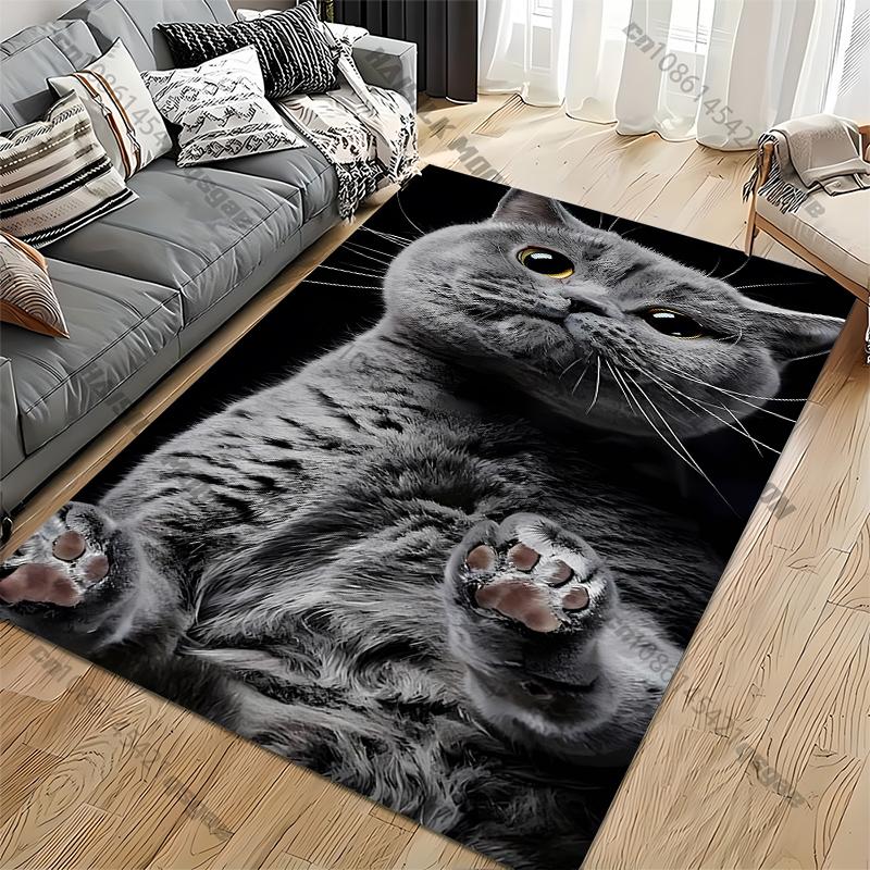 Gray Cat Carpet for Living Room Game Rugs Soft Floor Cartoon Rugs Bathroom Rug Mat Yoga Mat Home Decor Rugs for Bedroom