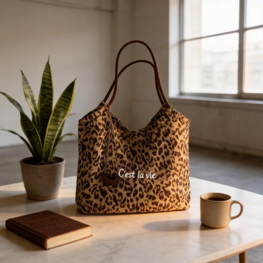 Canvas Leopard Print Large Capacity Crossbody Bag For Daily Fashion And Short Trips