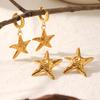 18K Gold Plated Hammered Starfish Stainless Steel Dangle Earrings: Ocean Style Jewelry for Women