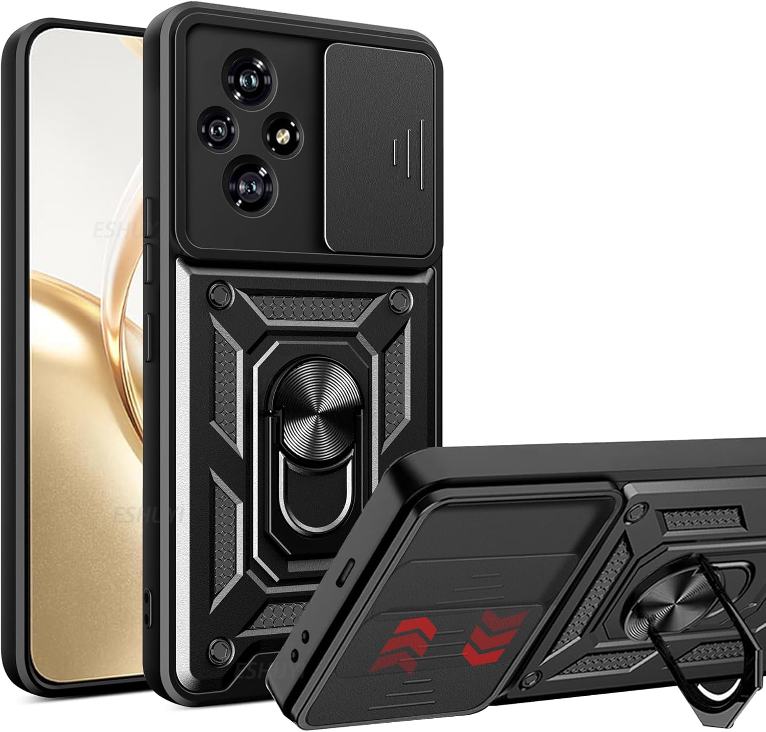 

Чехол Armor Case For Honor 200 Lite Cover For Honor 200 Pro With Lens Protection With Ring Magnetic Holder Coque Fundas For Honor 200 Pro чёрный