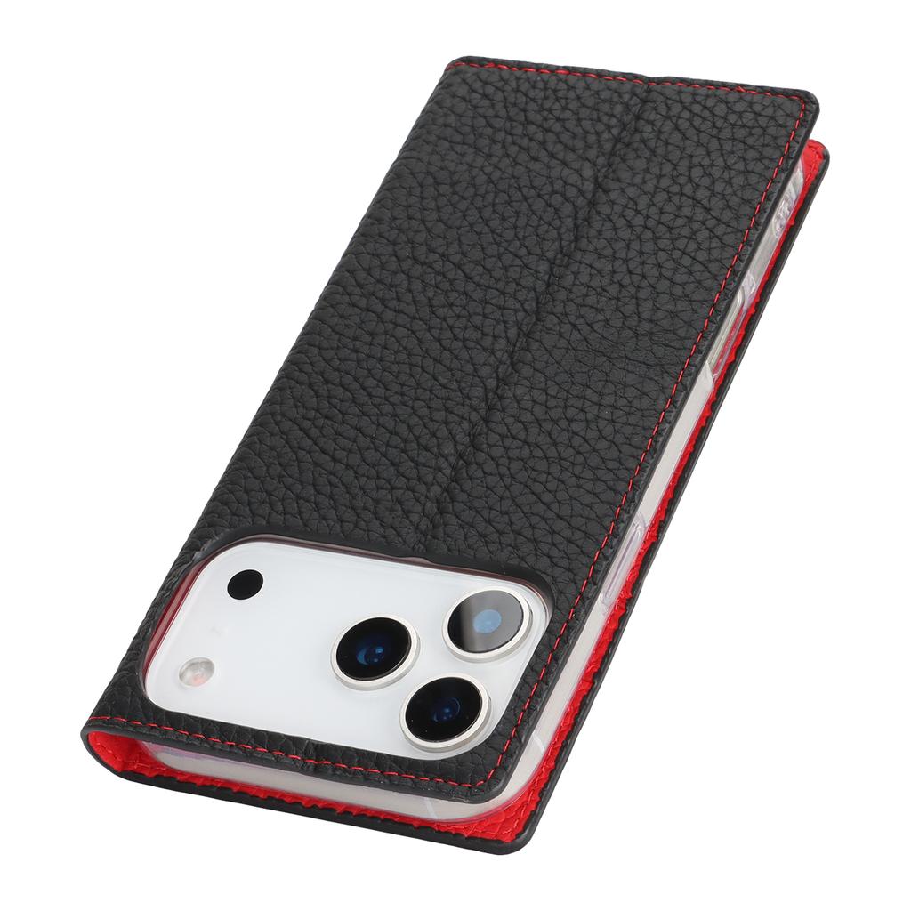 For iPhone 17 Pro Wallet Case Genuine Cow Leather Phone Cover Litchi Texture