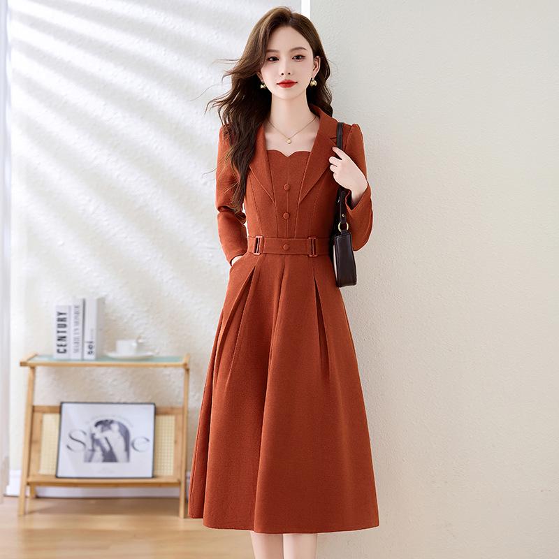 2024 Autumn Women's Korean Slim Fit A-line Dress with Tie - SW1857