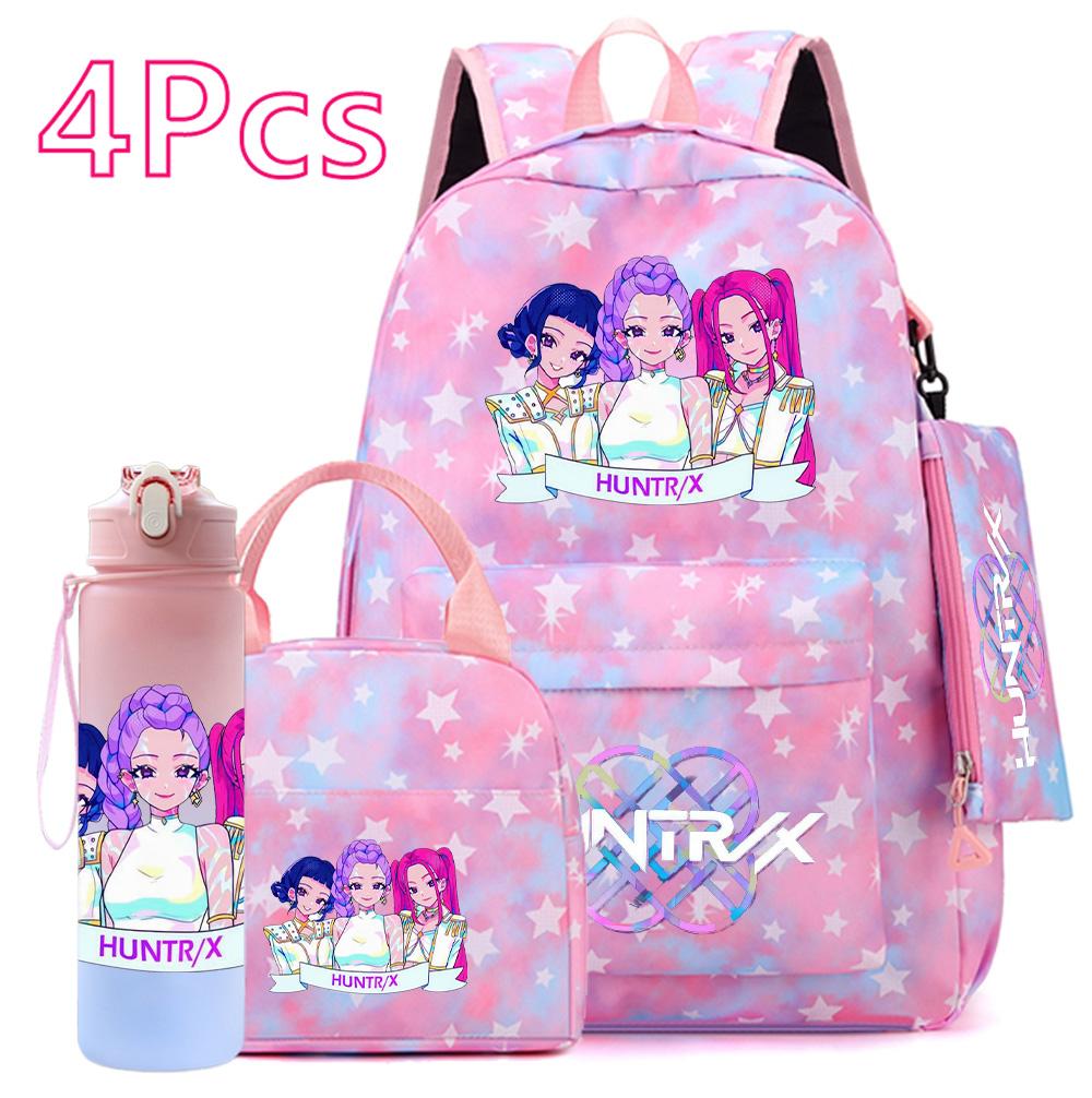 4Pcs/set KPOP Printed Backpack Handbag Pencil Case Withh 750Ml Water Bottler for Teenager Boy Girl Large Capacity Bookbag Schoolbag Drinking Cup