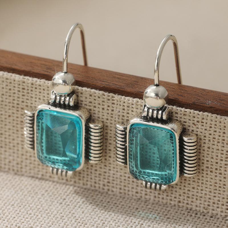 

Gorgeous Copper Color Sea Blue CZ Dangle Earrings Woman Square Party Daily Wear