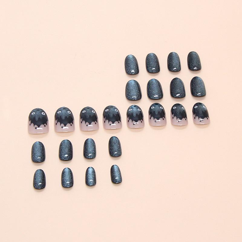 Wear armor little devil flame removable nail piece indigo cat eye fake nail piece fake nail piece 24 pieces