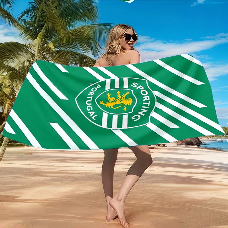 Asciugamano da Spiaggia con Stemma dello Sporting Cp, Asciugatura Rapida, Facile da Curare, Adatto Sia per il Fitness che per le Vacanze al Mare, Essenziale per lo Sport