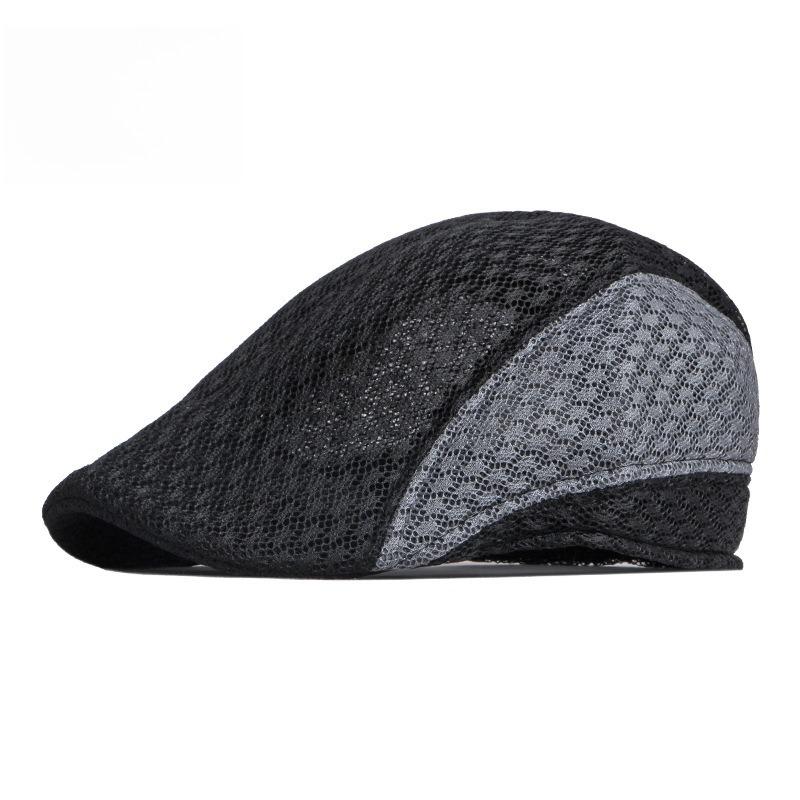 Plus Size Men's Hollow Out Mesh Flat Cap Color Block Summer Ivy Cap Retro British Beret Big Head Friendly Cabbie Hat