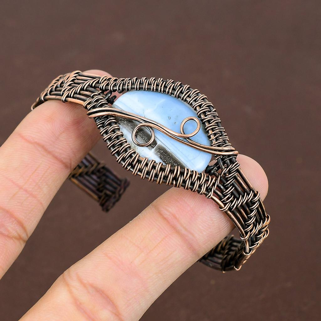 Owhyee Opal Handmade Copper Wire Wrap Bangle Adjustable H2r05