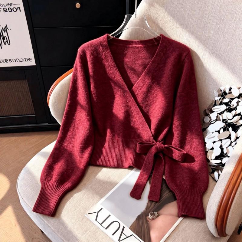 Womens V-Neck Knit Cardigan Slim Fit Long Sleeve Solid Color Fashion Casual Top