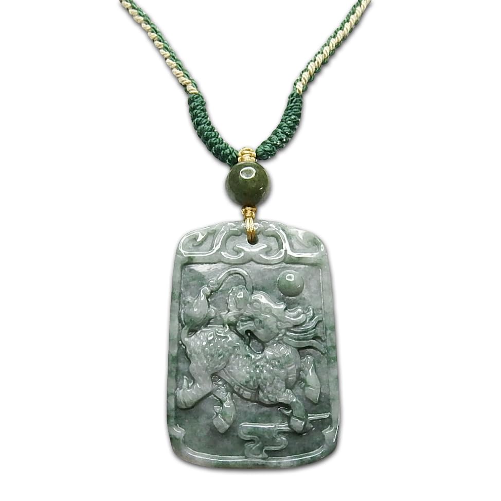 [Stone Street] Kirin (Giraffe) Dark Jadeite High-Quality Natural Stone Genuine Jadeite Cotton Luxury Cord Necklace Happiness and Stability