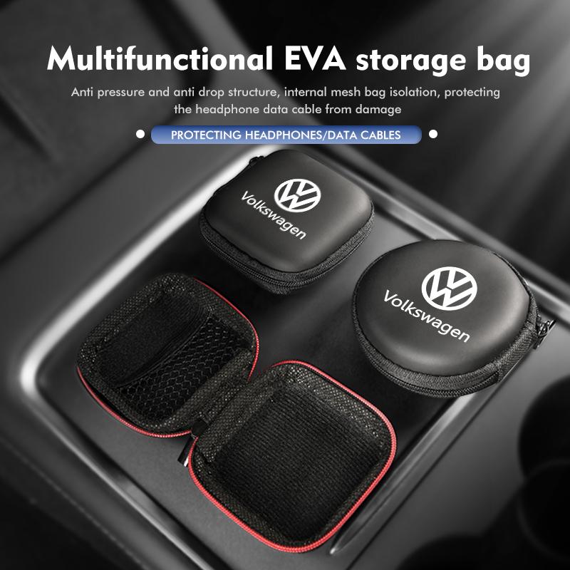Earphone Data Case Car EVA Storage Bag Mini Headset Box For Volkswagen VW Golf 4 5 6 7 Polo Jetta Sagitar Magotan Passat B5 B6
