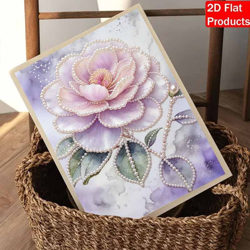 DIY Frameless Pearl Art Painting Kit Elegant Purple Flower Bloom 3D Bead Canvas Handmade Craft for Adults Wall Decoration Gift