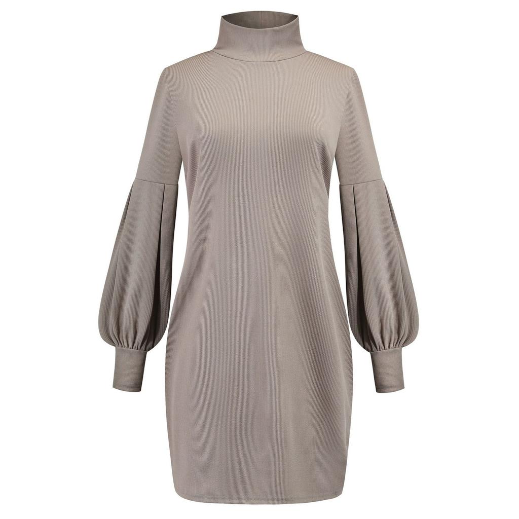 Casual Fashion Women's Thread Solid Color Round Neck Long Sleeve Hip Dress